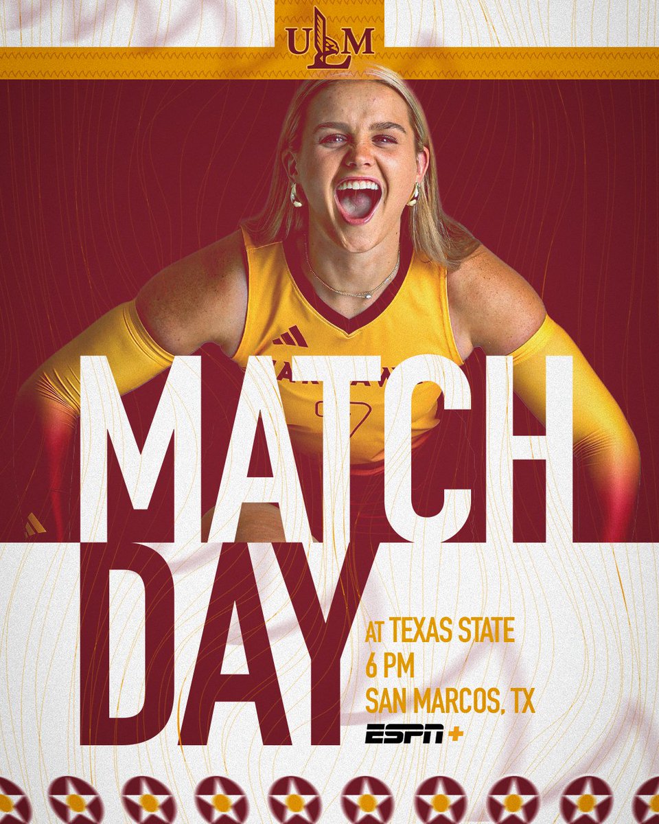 ULM_VB's tweet photo. 𝐒𝐮𝐧 𝐁𝐞𝐥𝐭 𝐏𝐥𝐚𝐲 𝐢𝐬 𝐇𝐞𝐫𝐞

🏐 at Texas State
🕕 6 p.m.
📍 Strahan Arena, San Marcos, Texas
📺 ESPN+ https://t.co/OYkWVtZK1a
📊 https://t.co/BZCYeDkzzn

#GotYourSix 
#ULMvsTXST 
#SunBeltVB https://t.co/OEV6piRHc6