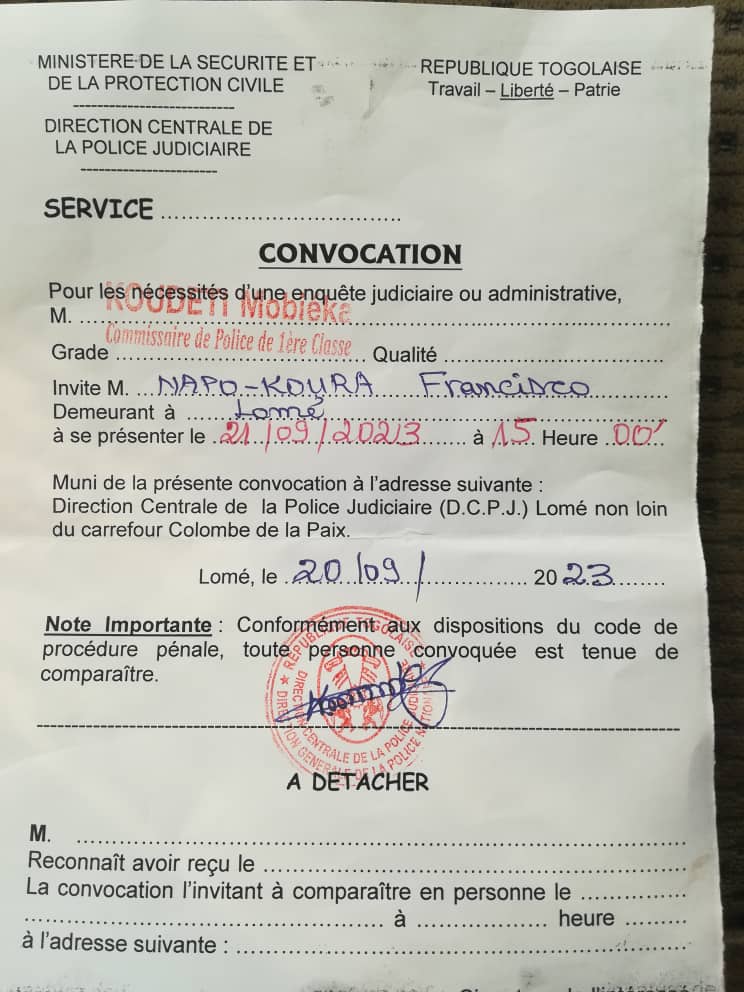 Le confrère DP de Tampa Express se trouve actuellement en audition dans les locaux de la DCPJ à Lomé. Motif de la convocation inconnu. Le journalisme indépendant est devenu un crime au Togo. Courage à Dr Francis Napo Koura. A suivre !