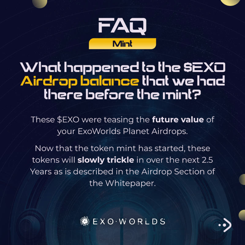 ExoWorldsNFT's tweet photo. Our Token Sale is generating buzz, and we're here to answer your burning questions! 🔥

Check out our latest FAQ session to learn more about our project and how you can get involved.

Join our Discord to see more 👉🏻 https://t.co/6CXb901HPt

#ExoWorlds #VeChain $EXO