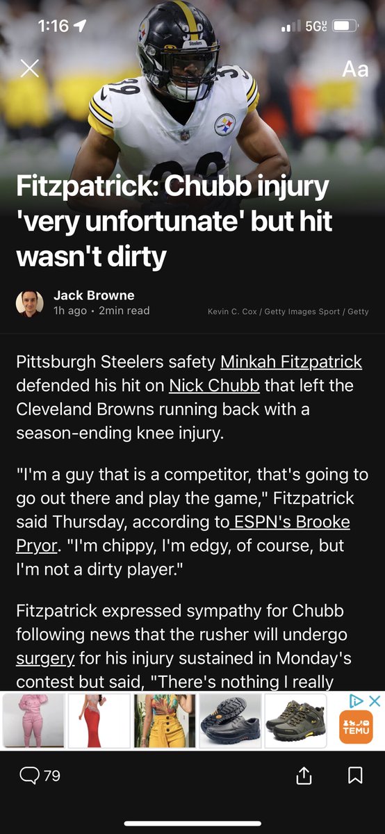 theyosk80's tweet photo. #steelers #nickchubbinjury #dirtyplayer #nfl #MNF #fines #suspension 
What’s the guy gonna say?… i did it on purpose 🙄…. #Accountability https://t.co/WevRmGSF1c