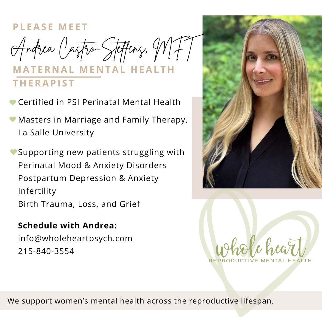 PerriShawBorish's tweet photo. We are extending a very warm welcome to our newest therapist, Andrea Castro-Steffens, MFT.
#reproductivementalhealth #philadelphiatherapy #philadelphiatherapist #postpartum #postpartumtherapy #postpartumtherapist #perinatalmentalhealth #virtualtherapy #maternalmentalhealth https://t.co/32N3VEid9l