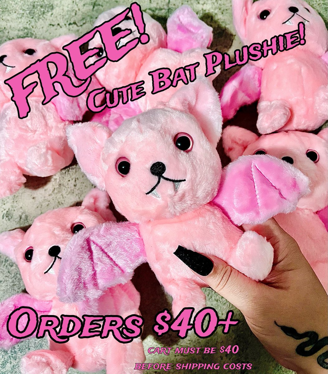 socialholicdiva's tweet photo. Free Cute Bat Plushie! 💗 Today & Tomorrow!
All Order's $40+ get a Free Pink Bat Plushie!
https://t.co/5HWM6tfuyR
#freebies #batplushie #pinkbat #pinkplushie #halloweenlove #bat #bathandbody #socialholicdiva https://t.co/KKc0Nj1mav