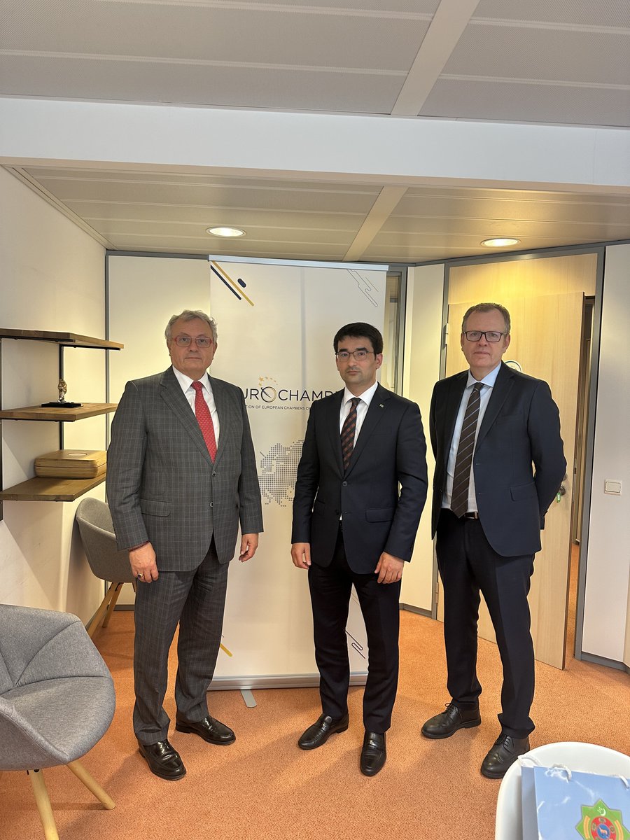 Brussels, Sept 20: Ambassador Palvanov had a meeting with President of @Eurochambres Mr. Vladimír Dlouhý and its CEO Mr. Ben Butters. They discussed potential collaboration and explored business opportunities in 🇹🇲, highlighting the role of its Chamber of Commerce and Industry.