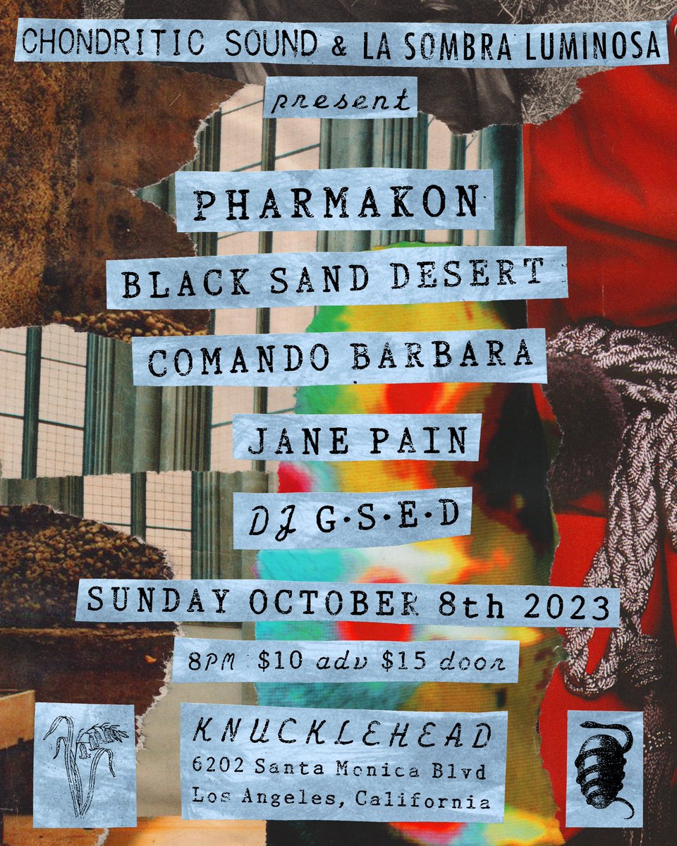 Chondritic Sound and La Sombra Luminosa bring you the return of Pharmakon with Jane Pain <a href="/coldforever/">Jane Pain</a> and joined by Black Sand Desert <a href="/chondriticsound/">greh holger</a> , Comando Barbara and myself as DJ.

Sunday October 8th Knucklehead.

Limited capacity... Advance tickets available now.