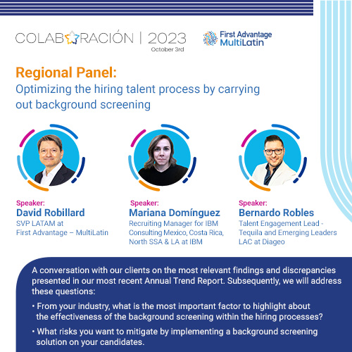 FAMultiLatin's tweet photo. Rub shoulders with top HR leaders at #Colaboracion2023 on October 3 in Mexico City.

⭐ David Robillard from First Advantage - MultiLatin
⭐ Mariana Domínguez from IBM
⭐ Bernardo Robles from  Diageo

➡️ You cannot miss this! Register now: https://t.co/iQ5alVtyWi

#FADV23 https://t.co/MP7RAdFLxZ