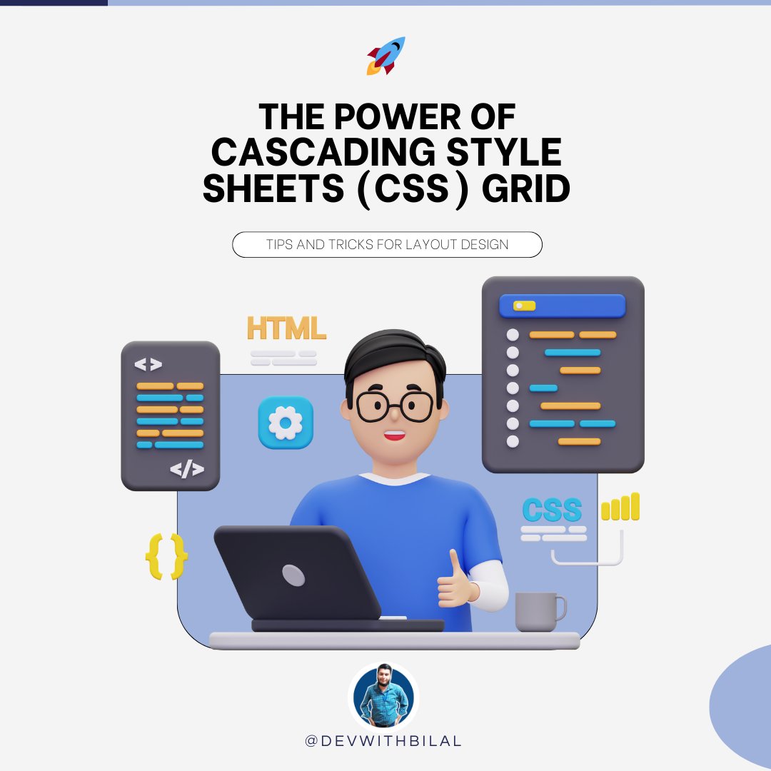 devwithbilal's tweet photo. 🚀 The Power of CSS Grid: Tips and Tricks for Layout Design.

💡 CSS Grid is a game-changer! 
In the world of web development, CSS Grid has transformed layout design. Swipe left to discover tips and tricks for creating stunning web layouts! https://t.co/jbaw8FSSYR