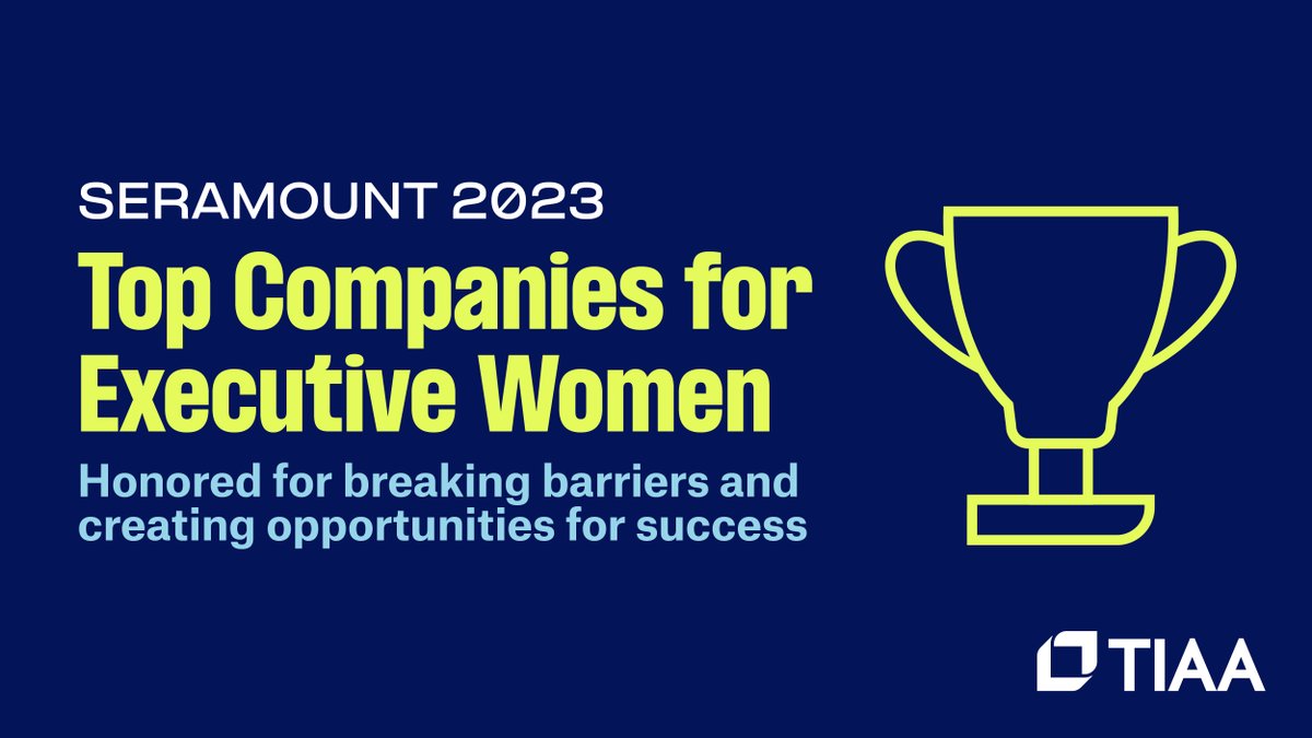 TIAA is honored to be recognized by @Seramount on the 2023 Top Companies for Executive Women list for our dedication to fostering diversity and empowering women in leadership roles. #BeTheChange #SeramountExecutiveWomen go.tiaa.org/3PpHHDi