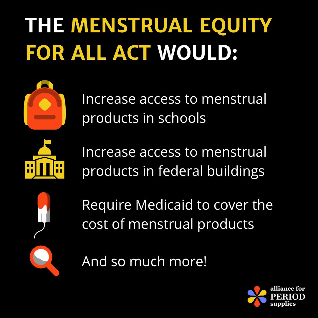 periodsupplies's tweet photo. It's time to #EndPeriodPoverty for people with periods across the US. That's why @periodsupplies is proud to support @RepGraceMeng’s #MenstrualEquityForAllAct - an important bill that improves access to menstrual products in schools, government buildings, the workplace, &amp; more. https://t.co/PfjhEz7Oa4