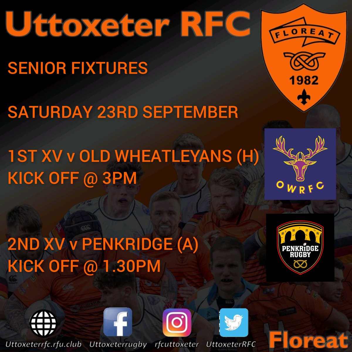 🚨SENIOR FIXTURES🚨

Two sides on show, buzzing!

The 1st XV welcome new rivals in <a href="/oldwheatleyans/">WheatsRFC</a> for the first time.

The 2nd XV finally get their season underway, with a visit to Penkridge RUFC. 

All support is always, come and support your club!

#floreat🟠⚫️🏉