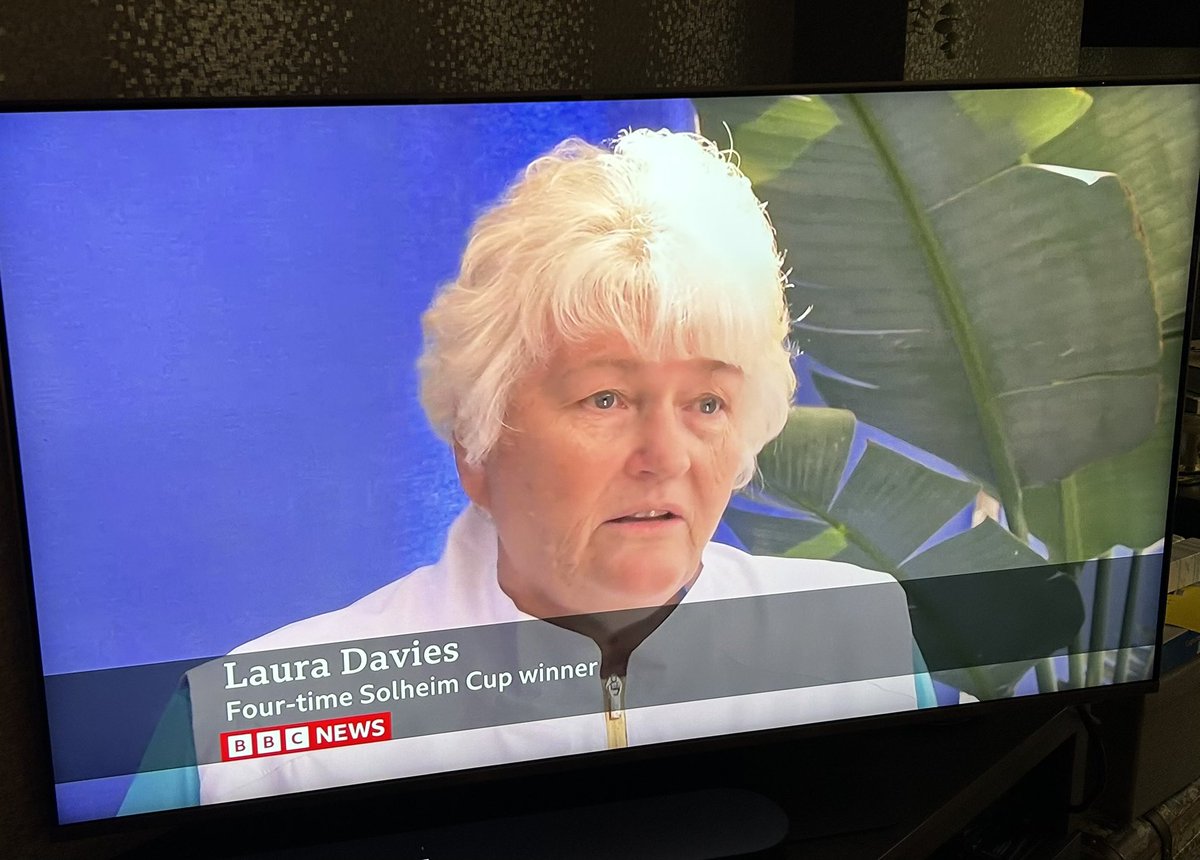 Disappointed by @BBCNews showing our legend Dame Laura Davies without sharing her well deserved title. Would they do this with a male equivalent I wonder ? 🤔 @TheSolheimCup #SolheimCup #golftwitter