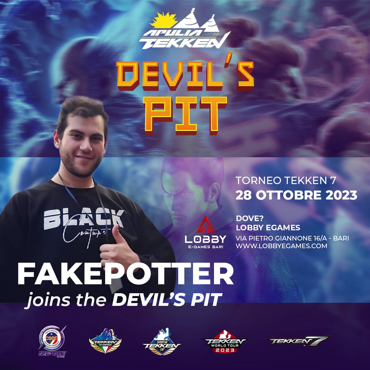 ApuliaTekk27704's tweet photo. APULIA TEKKEN DEVIL’S PIT ANNOUNCEMENT: 

FAKEPOTTER joins DEVIL’S PIT!

Info and registration here:
https://t.co/oyUb1emXNv https://t.co/z0MiZYxh3Y