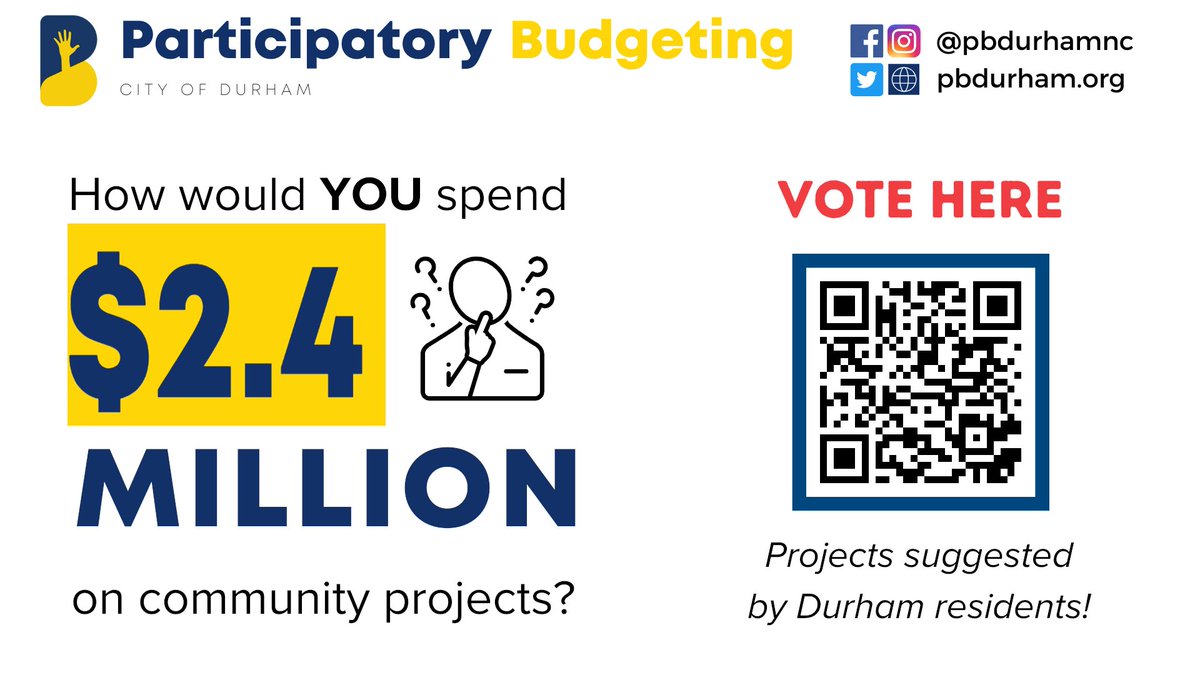 Which community projects should receive millions in funding to become a reality?

Our residents can now rank their top choices among 10 project proposals to receive the latest round of $2.4 million in <a href="/pbdurhamnc/">Participatory Budgeting Durham</a> grant funding.

Vote by October 31.

🔗 pbstanford.org/durham2023-vot…