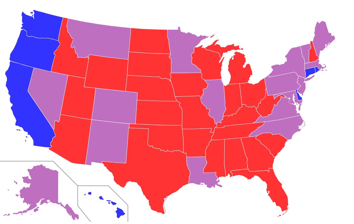 BayAreaDem's tweet photo. State party control in 2016 vs 2022 https://t.co/wl3tcjLchu