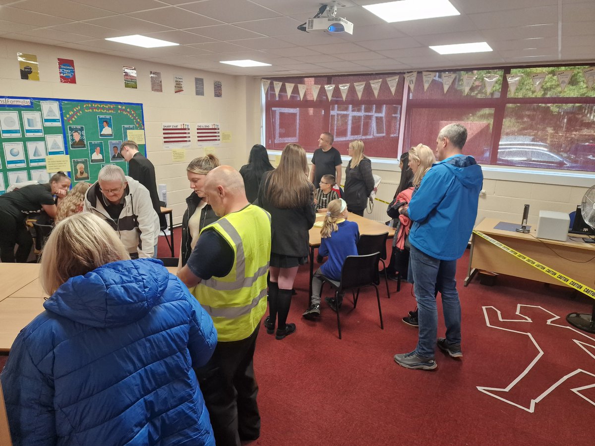 Busy in the Maths department at open evening with so many people wanting to solve the murder mystery.