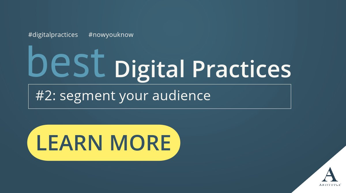 Week Two of Aristotle’s best #digitalpractices is to segment your audience. By looking through the details and demographics of your current donors, you can create targeted ads and campaigns to capture new donors.