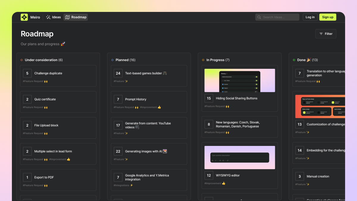 User-centric and open startups are fantastic.

Want to see the team's plans for product development? Here's a public roadmap. If something's missing, there's a feature request for that. Want to see what has changed in the product recently? Here's a changelog.

Our first product,