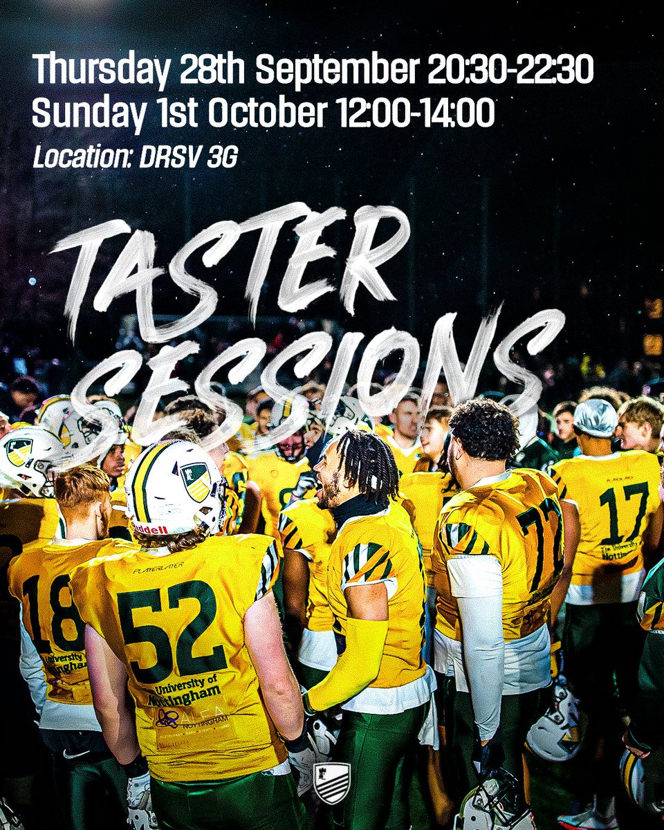 UoNAF (@uonaf) on Twitter photo Taster Sessions🏈| This time next week we'll be hosting our first taster session of the year!
There will be a series of stations to try out different positions! If you have any questions come and find us at the <a href="/UniofNottingham/">Uni of Nottingham #WeAreUoN</a> Welcome Fair next week!
#WeAreUoN #GreenAndGold Taster Sessions🏈| This time next week we'll be hosting our first taster session of the year!
There will be a series of stations to try out different positions! If you have any questions come and find us at the <a href="/UniofNottingham/">Uni of Nottingham #WeAreUoN</a> Welcome Fair next week!
#WeAreUoN #GreenAndGold