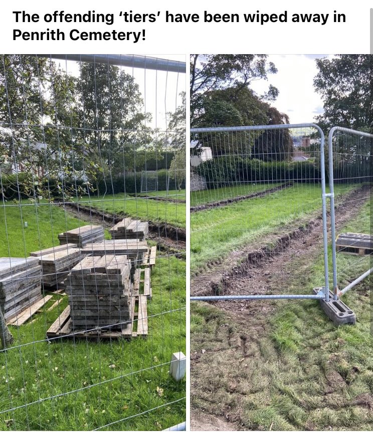 rattycastle's tweet photo. #PeoplePower we won over @WandFCouncil bad decision to install rafting or steps in our beautiful #cementry in #Penrith David gave me permission to share his pictures 😊😊❤️ safety !! ha not one headstone has ever fallen on a person they are only 3 ft high 👿 https://t.co/2J7YJ3y9tM