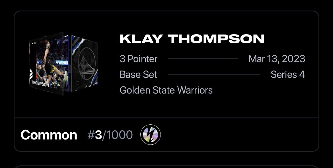 bobbygulo's tweet photo. @NBATopShot Wasn’t expecting to pull such a low Serial Klay #3. https://t.co/VtUiaqkj7K
