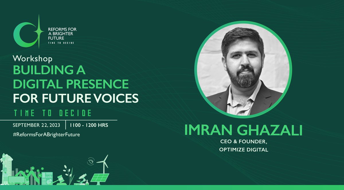 .<a href="/ImranGhazaliPK/">Imran Ghazali | #DigitalStrategy</a>, CEO &amp; Founder of Optimize Digital  will be conducting a workshop: Building a Digital Presence for Future Voices as part of the youth engagement. 

He will be discussing strategies for cultivating a powerful digital presence for the voices of tomorrow.