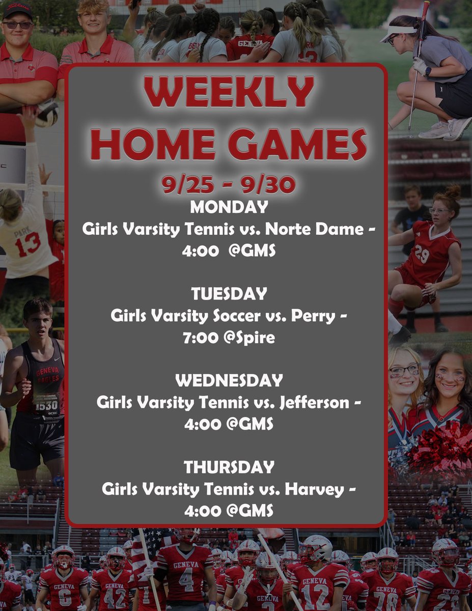 🚨Check out the Weekly Home Events this week! 🚨

⬇️Tickets⬇️
genevaeagles.com/main/ticketing/