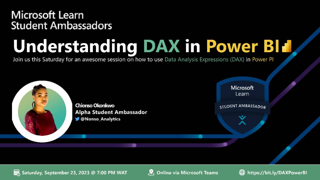 Nonso_Analytics's tweet photo. Do you know that as a Data Analyst one of the key to uncovering deeper insights from your data is DAX in Power BI. I'll be having a class which will provide you with foundational knowledge of DAX by starting with understanding how DAX works, https://t.co/DXjw9uehRq