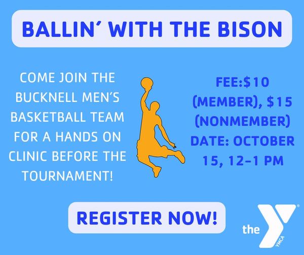 Coming in October, the Lewisburg YMCA will be running a clinic with <a href="/Bucknell_MBB/">Bucknell MBasketball</a>!  Join #BucknellBB for Ballin’ With the Bison, a hands-on clinic that will run right before the 3v3 tournament on 10/15. Register today!  gsvymca.org/lewisburg-bask…