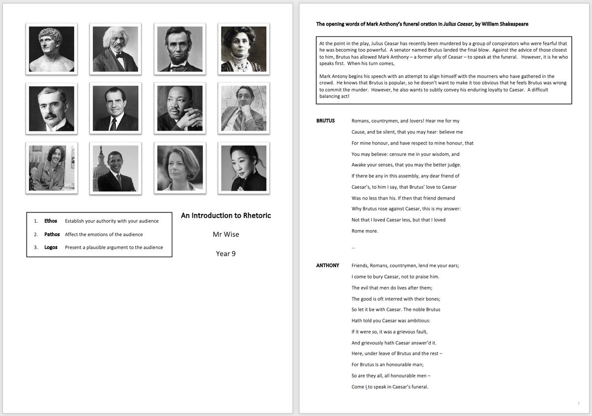KS3 Great Speeches booklet &gt;&gt; douglaswise.co.uk/great-speeches… Includes a separate resource with clips of the speeches being delivered and explanations of potentially unfamiliar references
