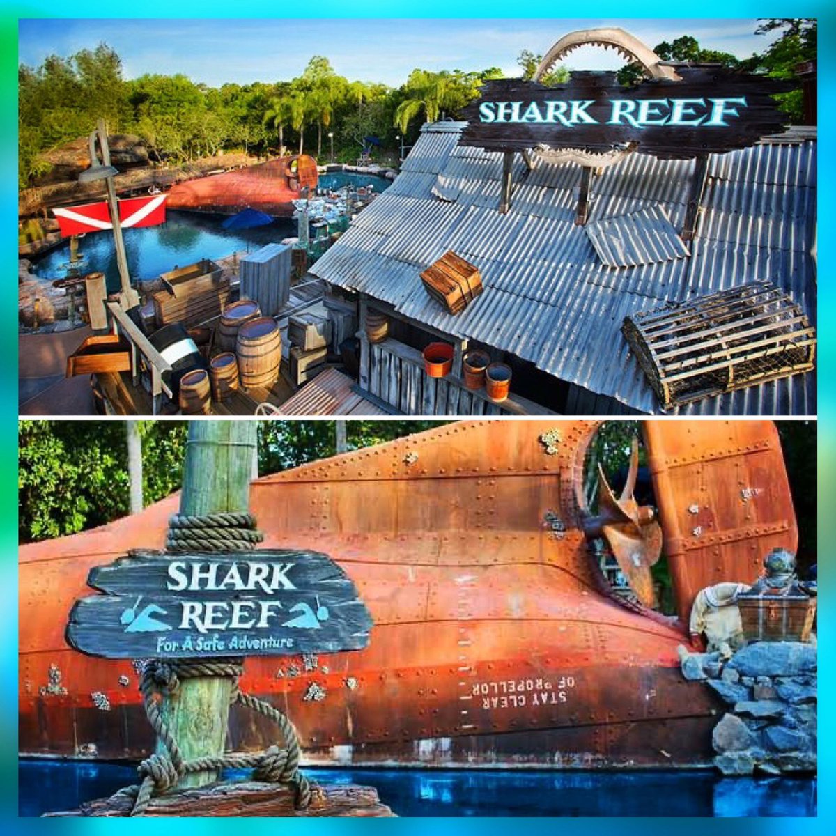 Parkeology's tweet photo. Gone since 2016 the infamous Shark Reef at Disney’s Typhoon Lagoon feels like a dream, but it really was a thing! Who was brave enough to try? Not because of the harmless sharks but rather the arctic level frigid waters! Coercing family members was the best part. https://t.co/ylSsSdKJfL
