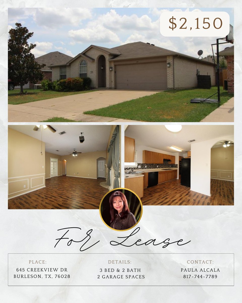 Three Bedroom, Two Bath w/Study located in prominent Burleson area. Quiet neighborhood!
#northtexas #texashomes #dfwrealestate #texasrealestate #forlease