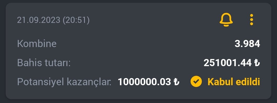 şuan heyecanımı bilseniz böyle heyecan bu dünyada yok sanırım.
1,000,000₺ Kuponum;
RT+Like 25 Kişiye 2000₺ Hediye

Olympyakos - Freiburg (X2 CŞ) 1,54
Ajax - Marseille              (3,5 ALT) 1,46
Rangers - Real Betis    (3,5 ALT) 1,31
Brighton - Aek                (2,5 ÜST) 1,35