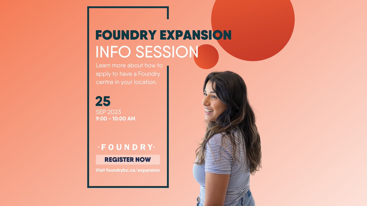 Foundrybc's tweet photo. Are you interested in learning more about bringing a Foundry centre to your community? Mark your calendars and join us on September 20th at 12 PM for our final info session.
We can't wait to see you there! Learn more here: https://t.co/VIqyzzkplh
#FoundryBC #ApplyNow https://t.co/giu06NW4Yf