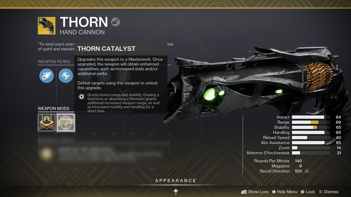 DestinyBulletn's tweet image. NEW: Thorn Exotic Catalyst coming in Season 23!