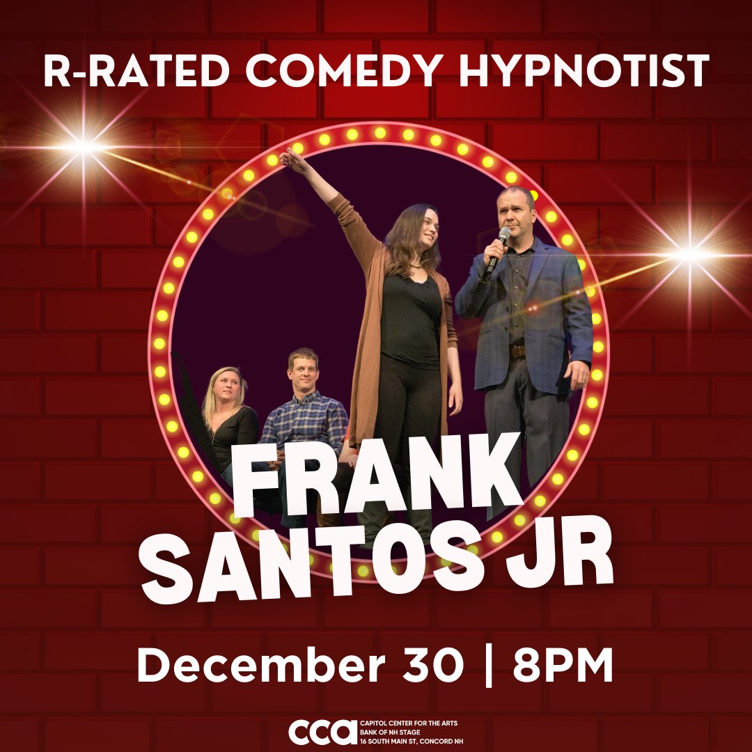 BNH_Stage's tweet photo. ON SALE NOW! #Hypnotist @franksantosjr is at #theStage for his famous #RRatedComedy show on 12/30! It's a performance where the audience becomes the show w/ limitless variations. It's hilarious, energetic &amp; unique that you will never forget! #ccanh #bnhstage #bnhs Tix #linkinbio https://t.co/pyFHZm1wU6