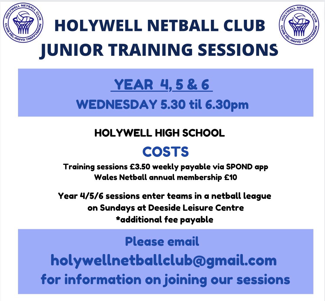 holywellnetball's tweet photo. We’re looking for players to join our U10s &amp; U11s 
Please share! @stwinsholywell @ysgolmaesyfelin @YsgolMaesglas @HolywellLC 💙🏐 https://t.co/ctdE3lIvaA