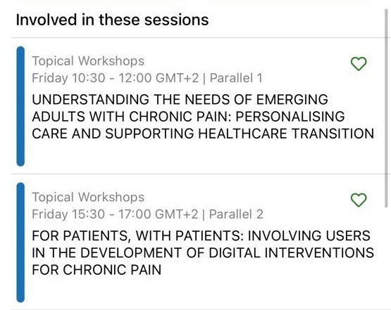 Double feature tomorrow at #EFIC2023 ! 👇🏼 Want to learn more about involving #patients ? And about #digitalhealth development? Or the status of #pediatricpain in #Spain? I'll be presenting with @rebecca_lee07 @SaraLBartels & @nadiamalliou_ ... @EFIC_org @Sedolor @InvestigaDolor