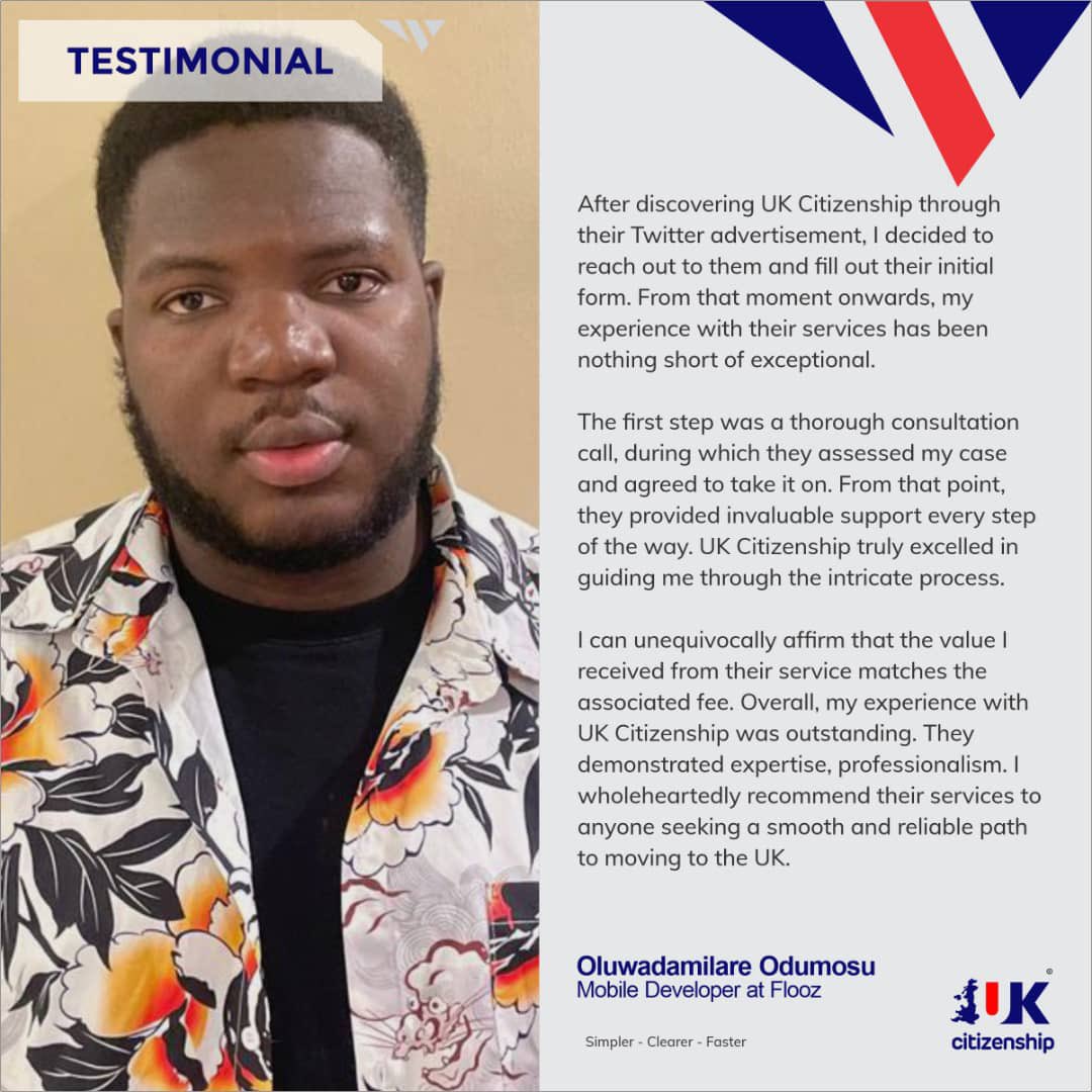 uk_citizenship's tweet photo. Congratulations to Oluwadamilare Odumosu, Mobile Developer at @flooz_xyz on receiving his Global Talent Visa with the help of @uk_citizenship 

Ready to join Oluwadamilare in the UK?

Complete our assessment form here - https://t.co/el0IegKcsl https://t.co/93RwLFDxJf
