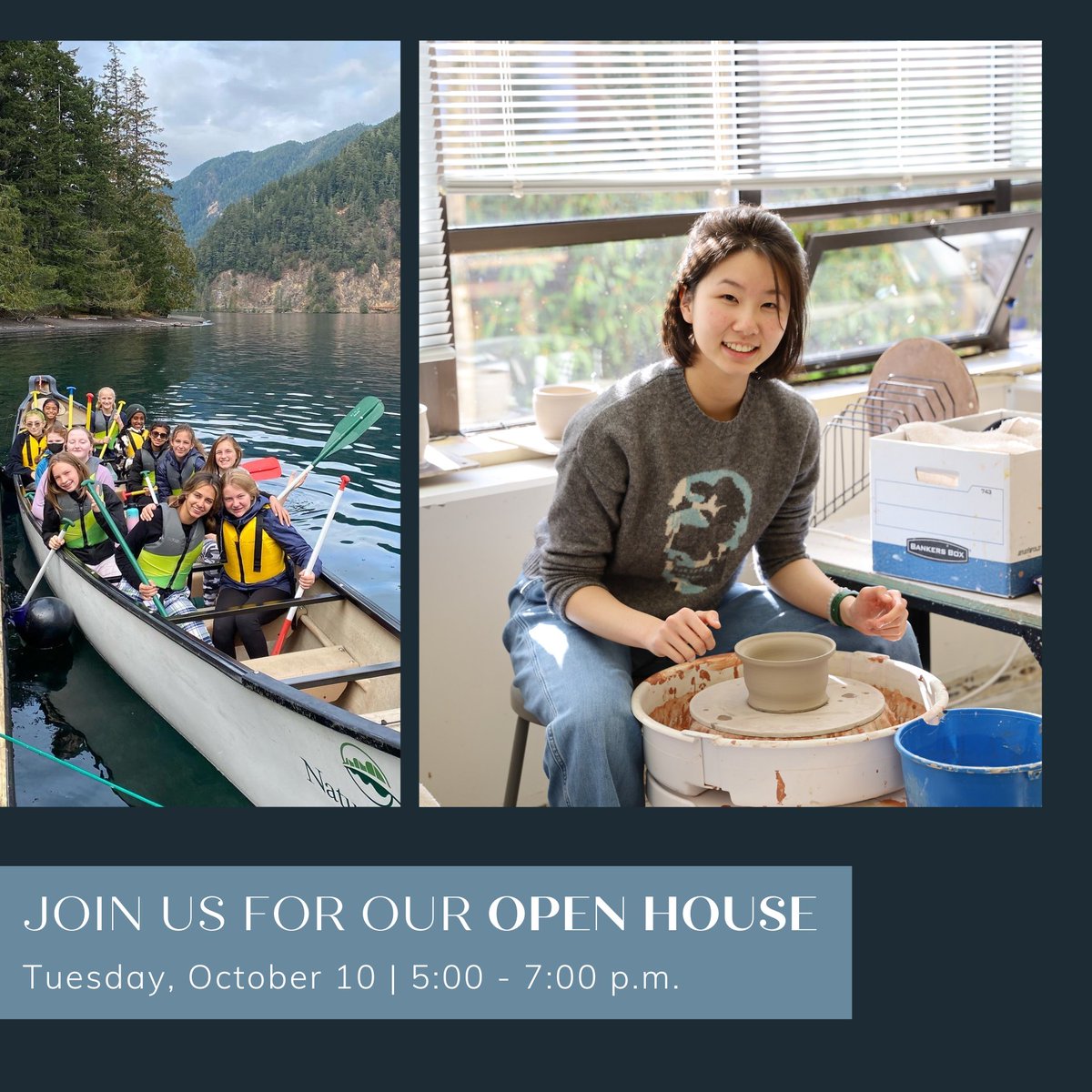 ForestRidge1's tweet photo. You're invited to join us for our Open House on Tuesday, October 10 from 5:00-7:00 p.m. to learn about our rigorous and dynamic academic program and supportive, caring community of girls in grades 5 through 12. Click the link in our bio to register today! 💚💙🌲 https://t.co/Qe7AbM39VI
