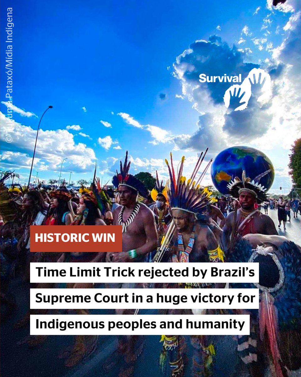 Momentous victory after years of struggle! ✊

The Indigenous peoples of Brazil and their allies around the world are celebrating a historic victory: the genocidal and catastrophic Time Limit Trick has been rejected by the Supreme Court!

#MarcoTemporalNão