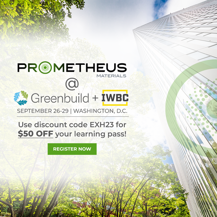 prometheusmats's tweet photo. Attending #Greenbuild2023 next week? 🌱 

Visit the Prometheus Materials team at Booth 1036 to learn more about our revolutionary #biocement and #bioconcrete - recently proven to provide 12x the sound absorption of traditional #concrete! ➡️ September 26-29 https://t.co/Fnm0FaliqC