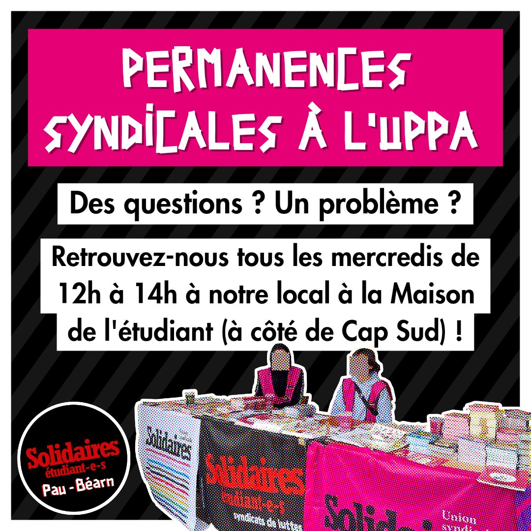 SESLPau's tweet image. 🗯️ Permanences syndicales à l'UPPA 🗯️
Cette année, nos militant·es tiendront une permanence tous les mercredis entre 12h et 14h à notre local à la MDE (à côté de Cap Sud) !