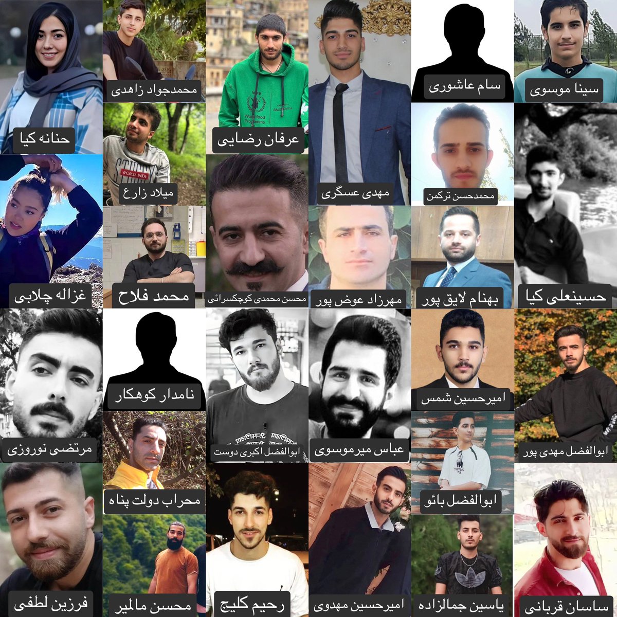 HengawO's tweet photo. روز چهارشنبه ٣٠ تیر ماه ١٤٠١ و در چنین روز،  در جریان سرکوب خونین استان‌های گیلان و مازندران دست‌کم ۲۸ شهروند با شلیک مستقیم نیروهای سرکوبگر حکومتی کشته شدند.

محراب دولت پناه هشتپر تالش
ساسان قربانی رضوانشهر 
فرزین لطفی رضوانشهر 
یاسین جمالزاده اهل شاندرمن کشته شده در رضوانشهر 
بهنام لایق پور رشت
امیرحسین مهدوی رشت
ابوالفضل اکبری دوست لنگرود
عباس میرموسوی لنگرود
مرتضی نوروزی لنگرود 
نامدار کوهکار رودسر
سام عاشوری اهل رحیم آباد کشته شده رودسر
حنانه کیا کجوری نوشهر
محسن مالمیر نوشهر
امیرحسین شمس ناتری نوشهر ۱۸ ساله
حسین علی کیا کجوری نوشهر
مهرزاد عوض پور کاکرودی نوشهر
محمد جواد زاهدی ساری
ابوالفضل بائو قائمشهر ۱۶ ساله
رحیم کلیج قائمشهر 
محسن محمدی کوچکسرایی قائمشهر 
سینا لوح موسوی آمل ۱۶ ساله
غزاله چلابی آمل
عرفا رضایی آمل
محمد فلاح آمل
ابوالفضل مهدی پور بابل ۱۸ ساله
میلاد زارع بابل
محمدحسین ترکمان بابل
مهدی عسگری گرمسار ۱۸ ساله

منبع: هیرکانی

#ژینا_امینی