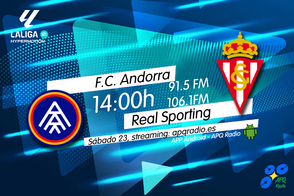 🔴HOY, EN LA BANQUETA DEPORTIVA🔴
🕑 14:00h
🏟️ Estadio Nacional de Andorra
⚽️ <a href="/fcandorra/">FC Andorra</a> 🆚 <a href="/RealSporting/">Real Sporting</a> 
🎙️ <a href="/pelayoAR10/">Pelayo Alijostes</a> 
📻 91.5 - 106.1FM
🖥️ apqradio.es
📱 bit.ly/3oFv0HI
