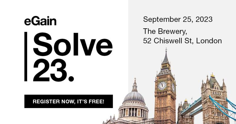 eGain's tweet photo. The wait is almost over!⌛🤩
Are YOU ready for the incredible speaker line-up, success stories, and product innovation showcase that await you at our Solve 23 event in London? Because WE are!
See you all next Monday!➡️ https://t.co/LSAQkUNNMX
#eGain #Solve23 #London #CX #KM https://t.co/ZZdTWGvJpT