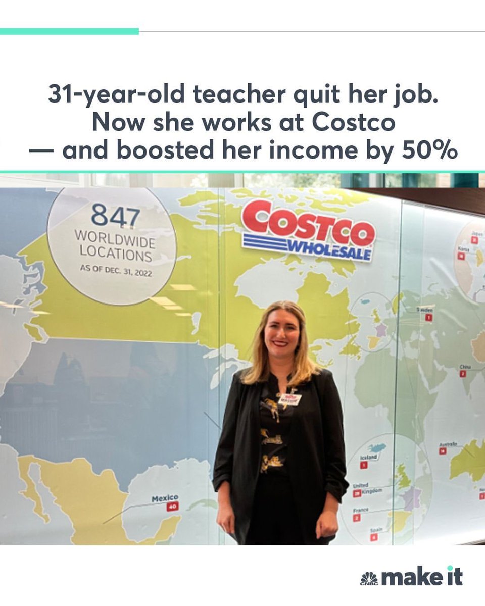 Great for Maggie.
Good on Costco.
Bad on school districts.
HORRIBLE for students.

2023 is appearing to look like a record breaking year for most teacher resignations compared to any other year since public education begun. 😔