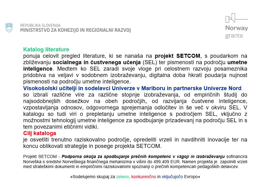 SETCOM_UM's tweet photo. 📚Raziskujete sodobno izobraževanje? Vas zanimata napredek na področju socialnega in čustvenega učenja ter umetne inteligence?
Če je vaš odgovor na oboje da, vabljeni, da si ogledate katalog, ki vam ponuja celovit pregled literature s tega področja: https://t.co/eXtG5ZanoX https://t.co/t0bEmK4x7N