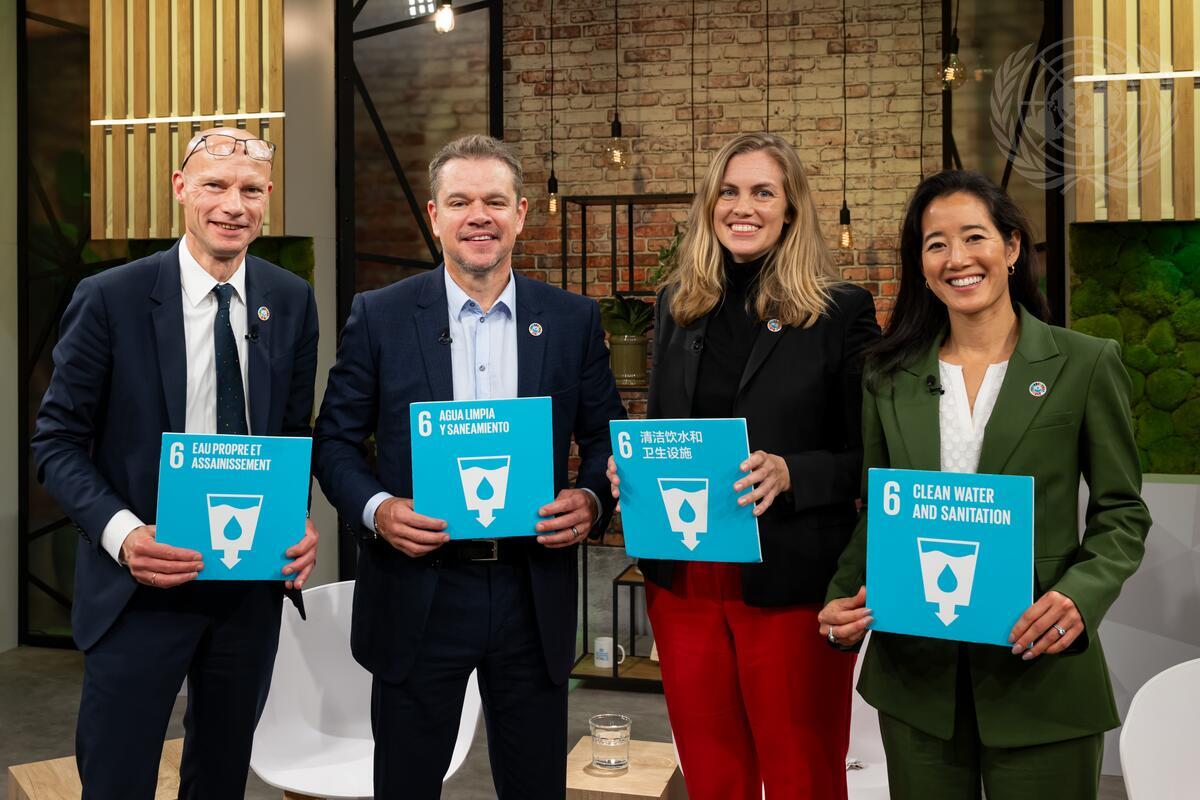 GlobalGoalsUN's tweet photo. "We’ve reached 58 million people to date with the safe water or sanitation. We’re looking at climate resilient infrastructure so we can bring in water equity.” Matt Damon, co-founder of @Water in the #SDGLive space during #UNGA 

Full session here: https://t.co/xNuozXsCwF https://t.co/IKXSWk5Cjx