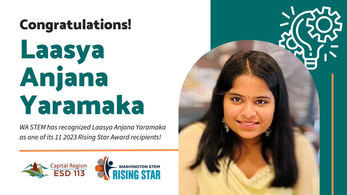 We are so excited to celebrate Olympia High School student Laasya Anjana Yaramaka as one of eleven 2023 @washingtonstem Rising Star Awardees! Read more about Laasya Anjana Yaramaka and the amazing things she has been doing in STEM! bit.ly/48qWJRA