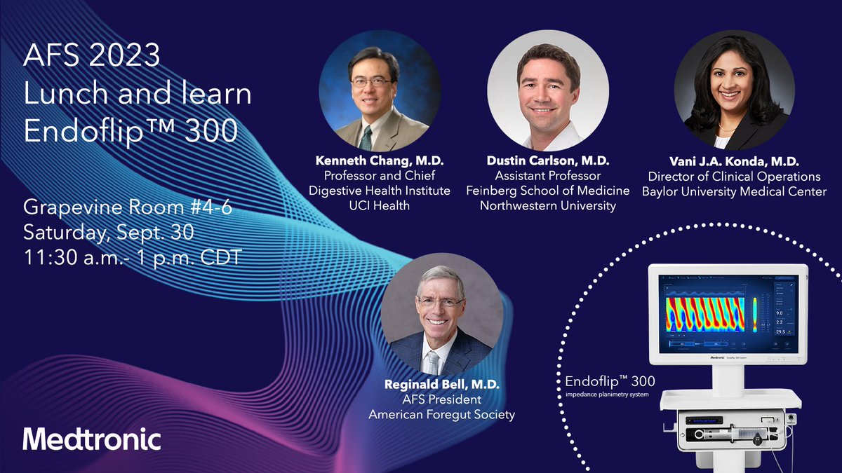Join us for an educational lunch at #AFS2023 to discover the new Endoflip™ 300 impedance planimetry system. Join the experts as they discuss best practices for incorporating Endoflip™ 300 in patient assessments.

Learn more: bit.ly/3ZpHHYu

#GITwitter