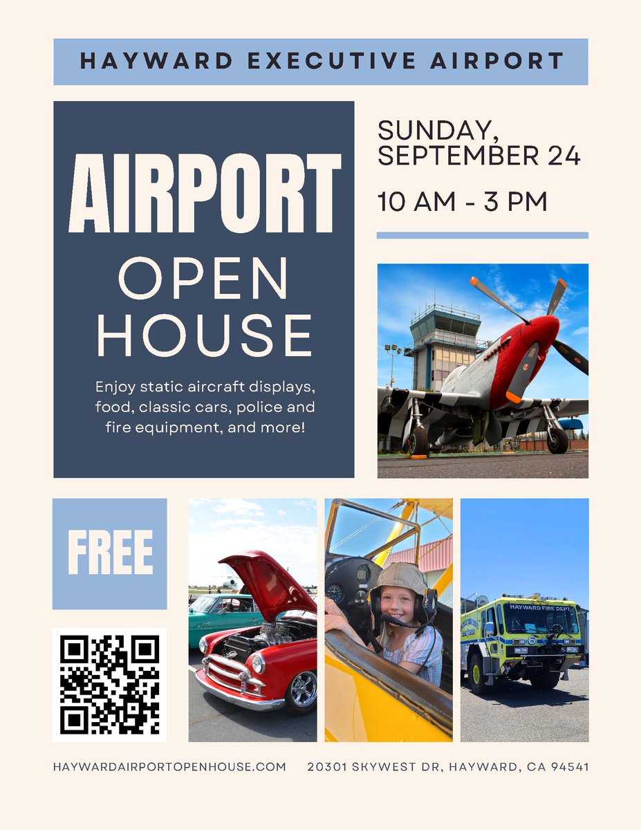 Just a friendly reminder to join us at Hayward Executive Airport (HWD) on Sun, Sept. 24, for the Airport Open House! 🛩️

We look forward to seeing you there! 😎

#HWD #airport #openhouse #sundayfunday